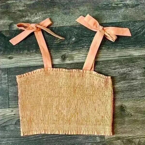 Smocked Peach Shoulder Bow NWT Love Riche Top